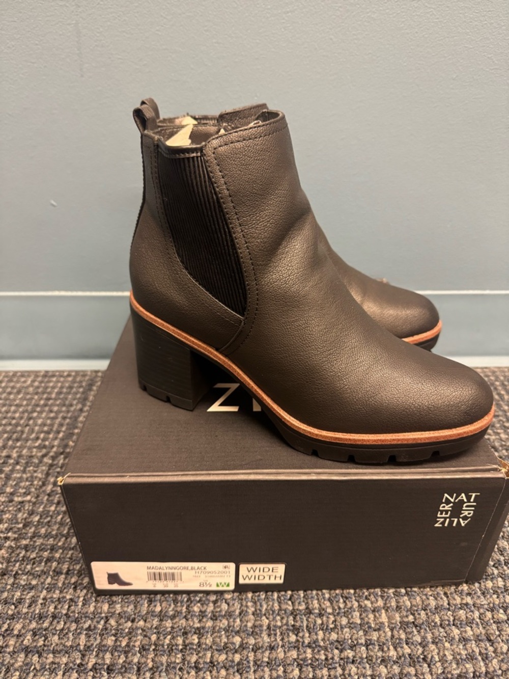Naturalizer Black Chelsea Ankle Boots with Block Heel Wide Width